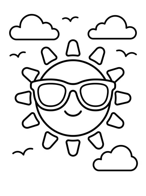 Sol Sonriente con Gafas de Sol para colorir Desenho de Sol Sonriente con Gafas de Sol para colorir e imprimir grátis